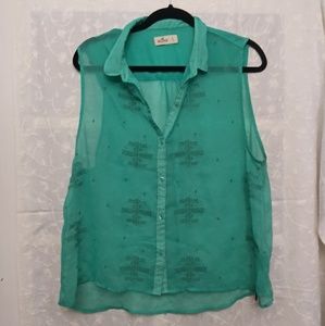 Hollister aqua green sheer top sz L